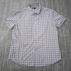 John Varvatos USA Shirt Men Button Up Plaid Short Sleeve Blue Red Cotton XL